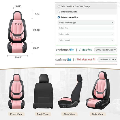 Coverado Car Seat Covers Full Set, Seat Covers for Cars, Black Car Seat Covers Front Seats and Back Car Seat Protector Waterproof, Leather Car Seat Cushion Universal Fit for Most Cars Pink