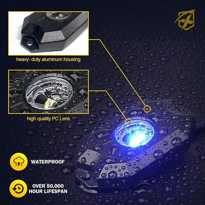 Xprite RGBW LED Rock Lights Kit with Bluetooth & Wireless Remote Controller, Multicolor Cars Underglow, Wheel, Footwell Neon Light Kits, for Off-Road UTV ATV Trucks SUV Motorcycle Boats - 6 Pods