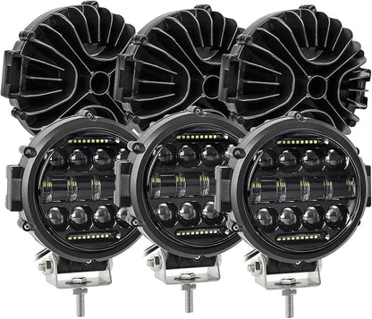 6PCS Round LED Work Light, 60W Flood Spot Combo Beam LED Light Bar with Daytime Running Light Off Road Driving Lights for Truck Pickup SUV ATV UTV