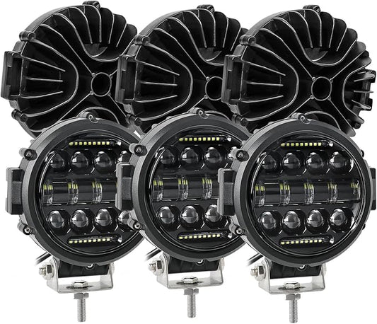 6PCS Round LED Work Light, 60W Flood Spot Combo Beam LED Light Bar with Daytime Running Light Off Road Driving Lights for Truck Pickup SUV ATV UTV