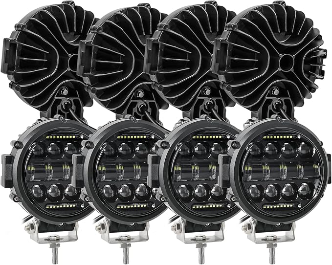8PCS Round LED Work Light, 60W Flood Spot Combo Beam LED Light Bar with Daytime Running Light Off Road Driving Lights for Truck Pickup SUV ATV UTV