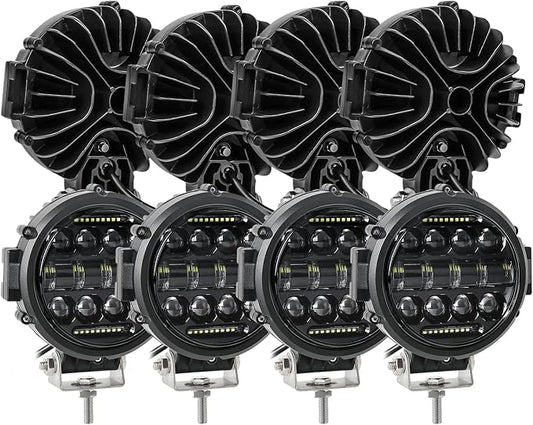 8PCS Round LED Work Light, 60W Flood Spot Combo Beam LED Light Bar with Daytime Running Light Off Road Driving Lights for Truck Pickup SUV ATV UTV