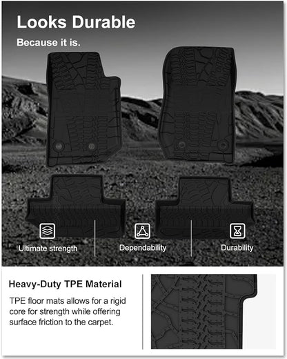 KIWI MASTER Floor Mats for 2014-2017 Jeep Wrangler JK 2-Door, Custom Fit All Weather Car Mats, Heavy Duty TPE Floor Liners, Front & Rear 2 Row, Black