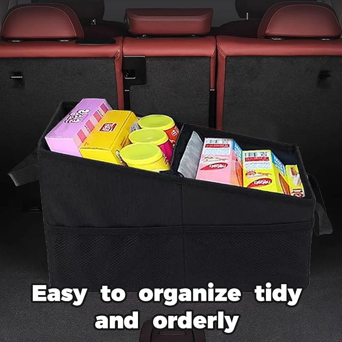 Trunk Organizer - Car Seat Organizer Front or Backseat Organizer for Travel, 16L Waterproof Foldable Car Organizer for SUV & Sedan, 1680D Oxford Polyester (cream-colored)