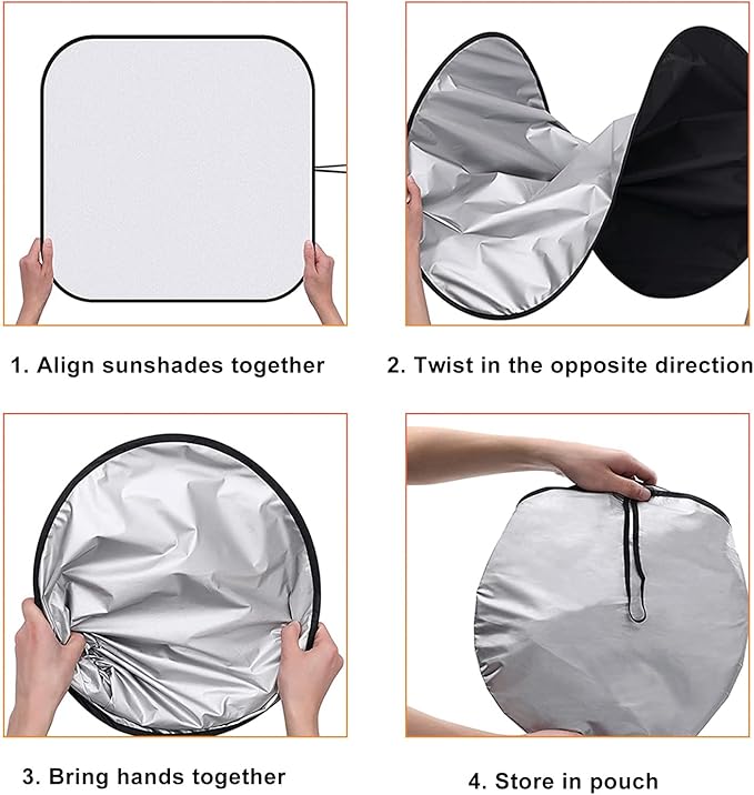 Kewucn 2 PCS Windshield Sun Shade Reflective Fabric, Foldable Auto Front Window Sunshade Protection, 99% UV Rays and Sun Heat Blocker and Keeps Vehicle Cool, Car Accessories (33"×36", Silver)