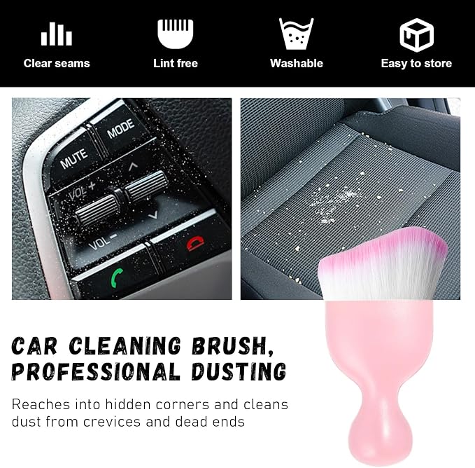 Ziciner 2 PCS Car Detailing Brush, Curved Soft Bristles Auto Removal Dust Collectors, Universal Vehicle Dashboard, Air Conditioner Vents etc Interior Cleaning Tool Accessory (Pink/Pink)