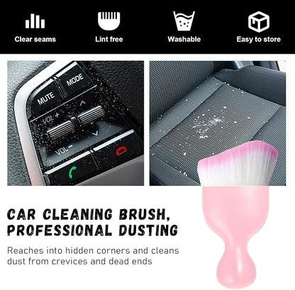 Ziciner 2 PCS Car Detailing Brush, Curved Soft Bristles Auto Removal Dust Collectors, Universal Vehicle Dashboard, Air Conditioner Vents etc Interior Cleaning Tool Accessory (Pink/Pink)