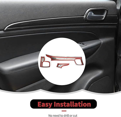 RT-TCZ Carbon Fiber Center Console Dashboard Panel Trim Inner Door Handle Cover Interior Trim Kit Decor Accessories for Jeep Grand Cherokee 2011-2020