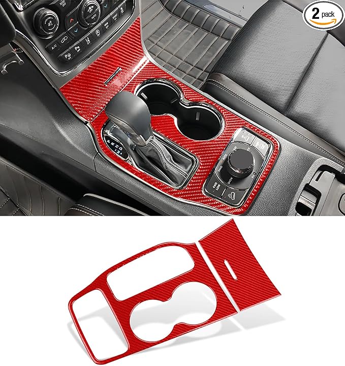 YOCTM for 2016-2021 Jeep Grand Cherokee Shift Panel Cover, Soft Carbon Fiber Shift Knob Decoration Trim Red Gear Selector Trim Shifter Console Cover Interior Accessories (Red 2016-2021)