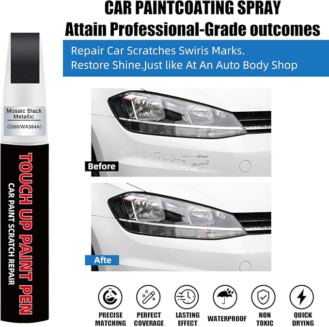 Mosaic Black Metallic(GB8/WA384A) Car Touch Up Paint for Chevy 2-in-1 Car Scratch Repair Pen with Fine Tip&Brush, DIY Color-Code Matched Auto Paint for Rock Chips Door Scratches Paint Nicks Bumper Marks