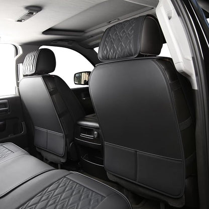 JOJOBAY Chevy Silverado Seat Covers,Leather Seat Covers for GMC Sierra,Custom Fit 2007-2024 1500 2500HD 3500HD Crew Double Extended Regular Cab,LT LZT RST(Full Set,Black Grey)
