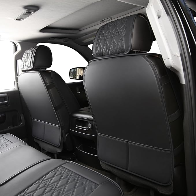JOJOBAY Chevy Silverado Seat Covers,Leather Seat Covers for GMC Sierra,Custom Fit 2007-2026 1500 2500HD 3500HD Crew Double Extended Regular Cab,LT LZT RST(Full Set,Black Blue)