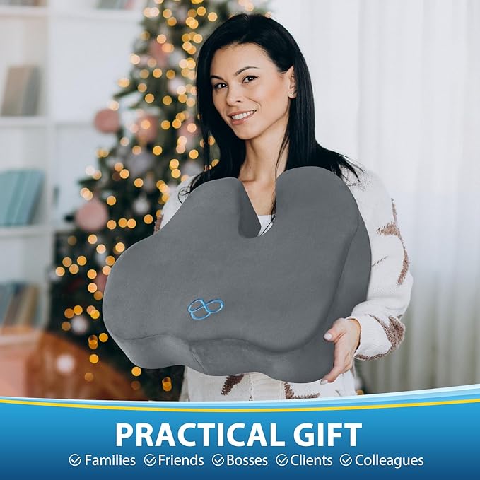 BlissTrends Seat Cushion,Thick Memory Foam Cushions for Office Chair, Car Seat, Airplane, Relieving Pressure Tailbone Sciatica Back Pain for Office Workers, Car Drivers 4.7in Thick LightGrey