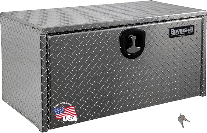 Buyers Products 1705105 Silver Diamond Tread Aluminum Underbody Truck Box with T-Handle Latch, 18 x 18 x 36 Inch, Durable Contractor Toolbox For Organization And Storage, Job Tool Chest