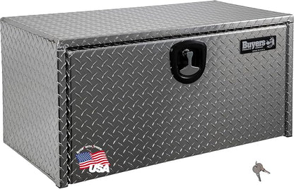 Buyers Products 1705105 Silver Diamond Tread Aluminum Underbody Truck Box with T-Handle Latch, 18 x 18 x 36 Inch, Durable Contractor Toolbox For Organization And Storage, Job Tool Chest