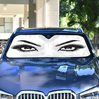 Woman Eyes Eyelash Car Windshield Sun Shade Foldable UV Ray Sun Visor Protector Sunshade to Keep Your Vehicle Cool (55" x 27.6")