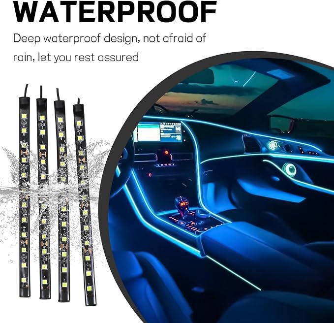 Car LED Strip Light, 12V 48 LED Interior Atmosphere Lights Under Dash Ambient Night Light, Universal Auto Interior Decorative Lamp with USB Port, Truck SUV Car Accessories (Ice Blue, USB)