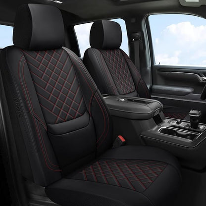 BABYBLU Chevy Silverado Seat Covers,Truck Seat Covers for Silverado GMC Sierra,Custom Fit 2007-2026 1500/2500HD/3500HD (Black & Red, Front Pair)