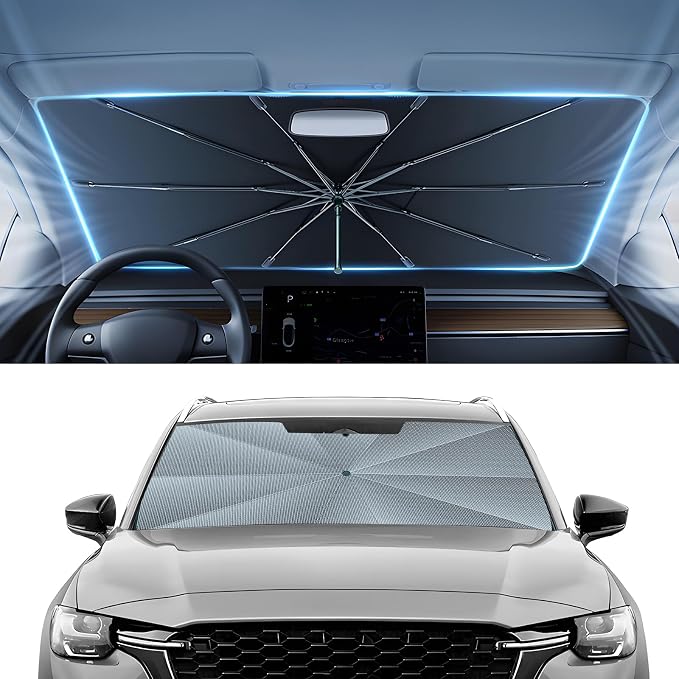 Autorder Windshield Sun Shade Umbrella for 2016-2025 Mazda CX-9 CX9 Accessories,Upgraded Ice Crystal Material,Easy Setup Umbrella Sunshade for Car Windshield,100% Sun Blocking