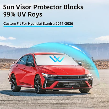 Windshield Sun Shade for Hyundai Elantra 2011-2026 Sunshade 300T Windshield Cover Blocks UV Rays Custom Fit Front Window Shades Windshield Accessories Keep Cool Foldable