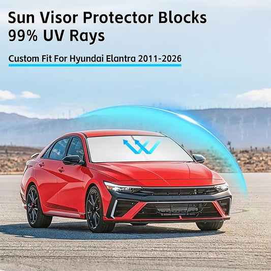 Windshield Sun Shade for Hyundai Elantra 2011-2026 Sunshade 300T Windshield Cover Blocks UV Rays Custom Fit Front Window Shades Windshield Accessories Keep Cool Foldable
