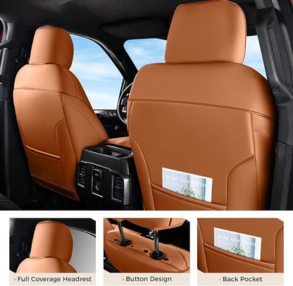 Coverado Premium Leather Front Seat Covers Waterproof Heavy-Duty Protectors Custom Fit for Ford F150 (2015-2026) F250/F350/F450 (2017-2026)-Orange, Stain-Resistant