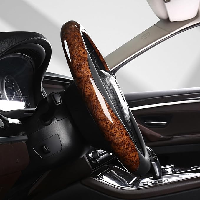 KAFEEK Wood Grain Steering Wheel Cover Microfiber Leather Universal 14 1/2-15 inch, Car Steering Wheel Cover Men Women, Comfortable, Anti-Slip, Odorless, Brown