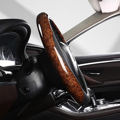 KAFEEK Wood Grain Steering Wheel Cover Microfiber Leather Universal 14 1/2-15 inch, Car Steering Wheel Cover Men Women, Comfortable, Anti-Slip, Odorless, Brown