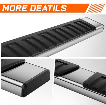 6.7" Running Boards Side Steps for Truck Compatible with 2007-2019 Chevy Silverado/GMC Sierra 1500 2500HD 3500HD Extended Cab, Stainless Steel Flat Side Steps Nerf Bars, Chrome