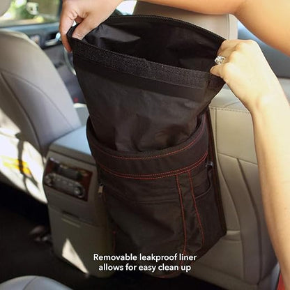 Spill-Proof Car Trash Can (2.5 Gallon) - Easy to Clean Hanging Garbage Bin - Leak-Proof Lid,Removable Liner, Waterproof - Keeps Truck, SUV, Car, Minivan Clean & Odor Free (Black) (1000, Black)