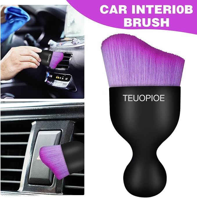 Car Interior Cleaning Brush, Car Duster Interior,Car Detailing Brush Dusting Brush,Car Interior Cleaning Tool, Auto Soft Hair Car Brush,Auto Interior Dust Brush for Air Vents(Black Purple)