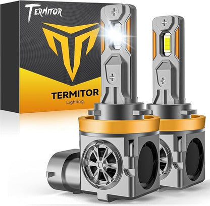 Termitor 2026 H11 LED Bulbs, 70000LM 1000% Super Brighter, No Flickering No Adapter Required, 6500K White Driving Light Bulbs, 70K+ Hours Lifespan, Real 1:1 H9 Halogen Size, Plug N Play, Pack of 2