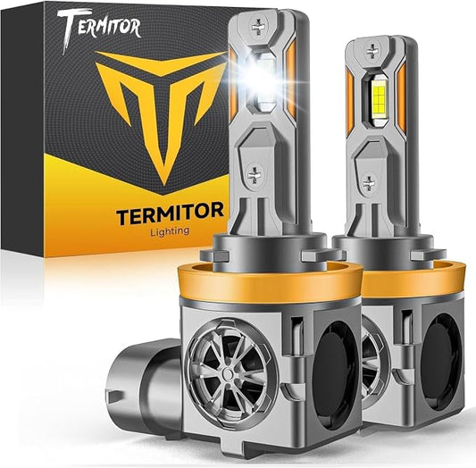 Termitor 2026 H11 LED Bulbs, 70000LM 1000% Super Brighter, No Flickering No Adapter Required, 6500K White Driving Light Bulbs, 70K+ Hours Lifespan, Real 1:1 H9 Halogen Size, Plug N Play, Pack of 2