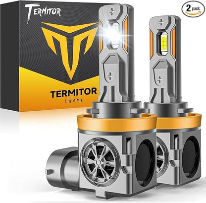 Termitor 1:1 Size H11/H9/H8 Bulbs, 50,000LM 1000% Fog Lights for Off Road | Cool Daylight 6500K, H16 Driving Fog Light Bulb Assemblies, Long Lifespan, Pack of 2