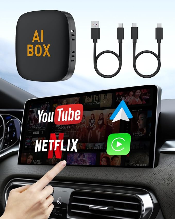 Wireless CarPlay Adapter, 2025 Upgraded 5-in-1 Apple CarPlay Wireless and Android Auto Adapter Support Netflix/YouTube/TF Card, Magic Car Play Ai Box for Cars from 2016 & iPhone iOS10+ Android