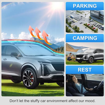 Custom Fit Windshield Sun Shade for Cadillac XT5 2017-2026 | Custom Fit, Double-Layer Heat Insulation, Reinforced Frame, No Sagging, Easy Fold & Storage