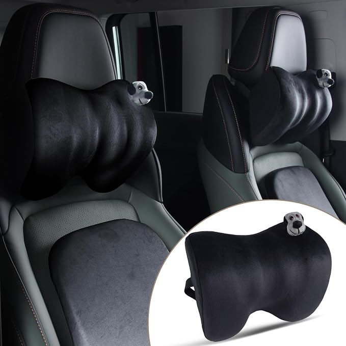 1Pcs Black Car Headrest Memory Foam Neck Pillow 11.8 X 7.8” Soft and Comfortable Seat Head Pillow Cushion Features Adjustable Straps for Most Sedans, SUVs, Home, and Office Settings