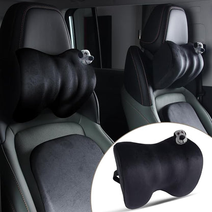 1Pcs Black Car Headrest Memory Foam Neck Pillow 11.8 X 7.8” Soft and Comfortable Seat Head Pillow Cushion Features Adjustable Straps for Most Sedans, SUVs, Home, and Office Settings