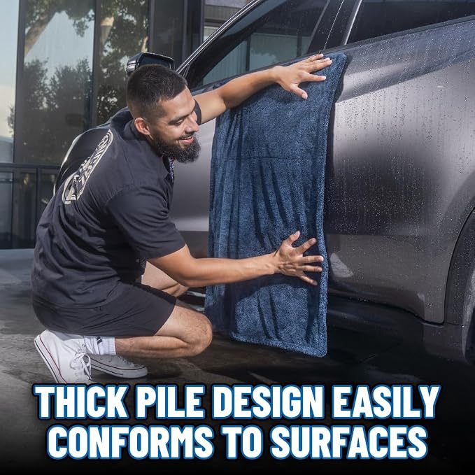 Chemical Guys Megalodon Microfiber Drying Towel with Twisted Loop Technology, Super Plush Absorbent 24" x 36" Microfiber Towel for Cars, Trucks, SUVs, RVs, and More, Extra Large Dark Blue Drying Cloth
