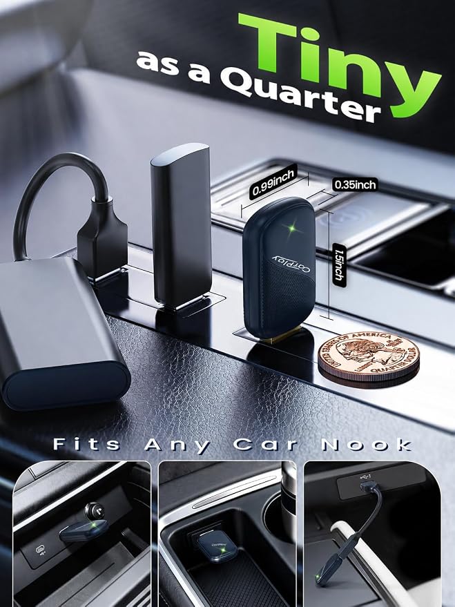 Wireless CarPlay Adapter for iPhone - Wired to Wireless CarPlay Dongle with USB-A/USB-C, Gold-Plated USB, Low Latency, Auto Reconnect, Mini Plug & Play Adapter for OEM Wired Cars 2016+