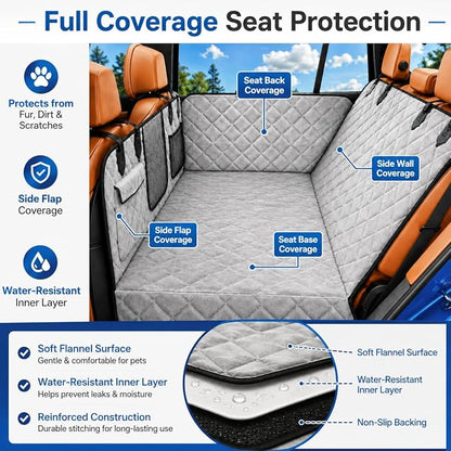 IJVAE Hard Bottom Car Seat Cover for Dog，Grey for Full Size SUV