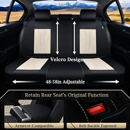FLORICH Rear Automotive Seat Covers Leather Car Seat Covers Waterproof Back Seat Cover Universal Seat Cushion Protector for Most Cars Trucks SUV-Black&Beige