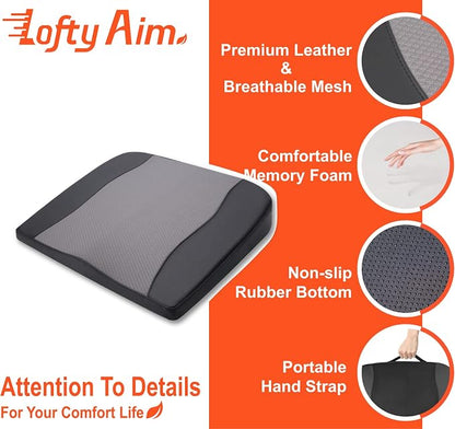 Lofty Aim Car Seat Cushion, Comfort Memory Foam Car Cushions for Driving - Sciatica & Lower Back Pain Relief, Driver Seat Pillow for Auto, Office Chair, Wheelchair - Black&Gray