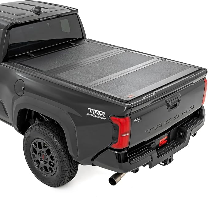 Rough Country Hard Tri-Fold Flip Up Tonneau Cover for Toyota Tacoma (2024-2026) - Flush Aluminum Bed Cover, Fits 6' Bed w/Utility Rail System