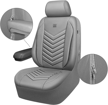 CAR PASS 3D Foam Faux Leather Car Seat Covers Full Set, Waterproof Grey Leather Seat Cover for Cars, Luxury Universal Fit for SUV Truck Sedan Automotive, Armrest Airbag Compatible Anti-Slip, All Gray