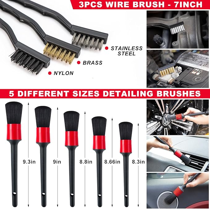44Pcs Car Wash Cleaning Kit with Detailing Brushes Car Vacuum Drill Brush Set Collapsible Bucket Windshield Cleaning Tool Tire Brush Towels Complete Interior Exterior Detailing Set for Car
