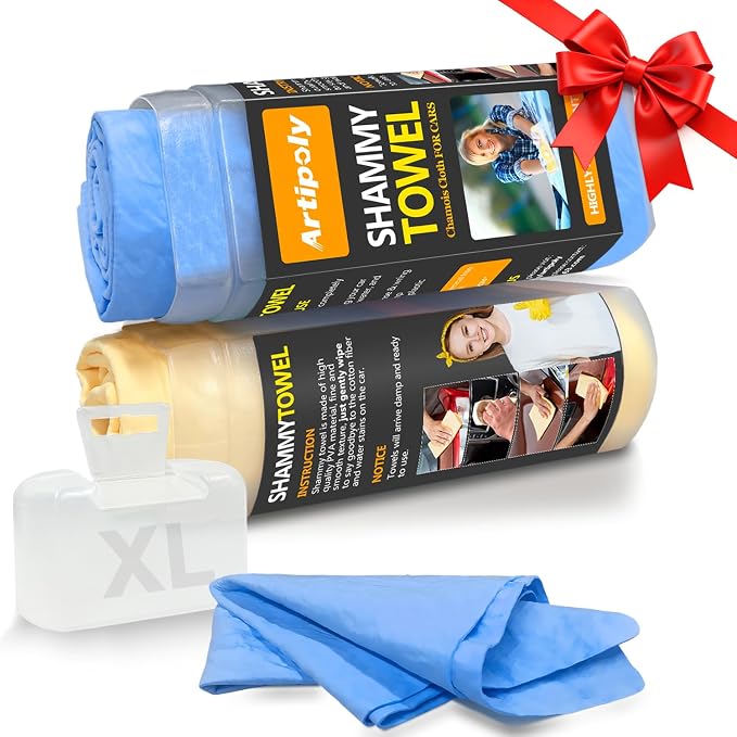 ARTIPOLY Premium Extra Large Shammy Cloth for Car Drying 2pk (34”x25”)-Super Absorbent XL Chamois Towel for Car-Reusable Shammy Towel for Car, Bathroom,Pets, Dust Remove, No Spots/Streak/Scratch