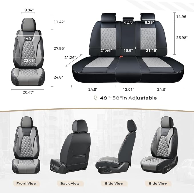 Coverado Car Seat Covers for Cars, Waterproof Automotive Seat Protectors, Leather Car Seat Covers Full Set, 5 Seats Driver Protectors Universal Fit for Cars SUVs, Trucks, Car Accessories - Black&Gray
