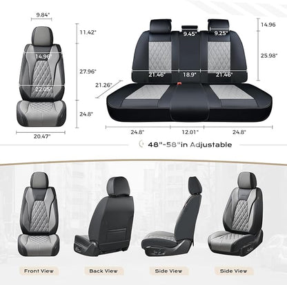 Coverado Car Seat Covers for Cars, Waterproof Automotive Seat Protectors, Leather Car Seat Covers Full Set, 5 Seats Driver Protectors Universal Fit for Cars SUVs, Trucks, Car Accessories - Black&Gray