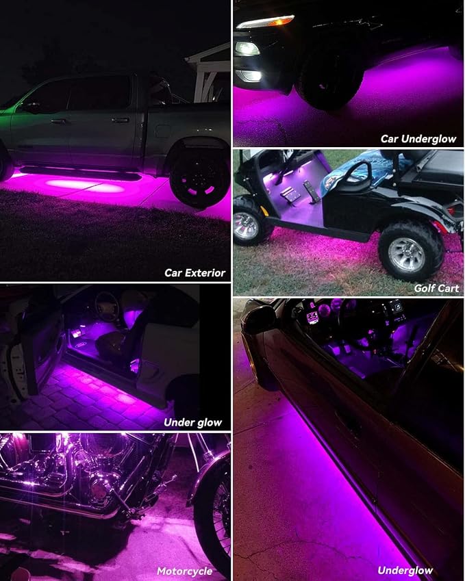 Car Led Strip Lights 24" Connectable 12V Led Light Strip for Cars Golf Cart Boat Marine Motorcycle Interior & Exterior Waterproof Strip Pink, 4Pack